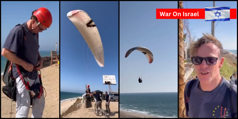 EU envoy Sven Kuhn von Burgsdorff demonstrates gazans to paraglide