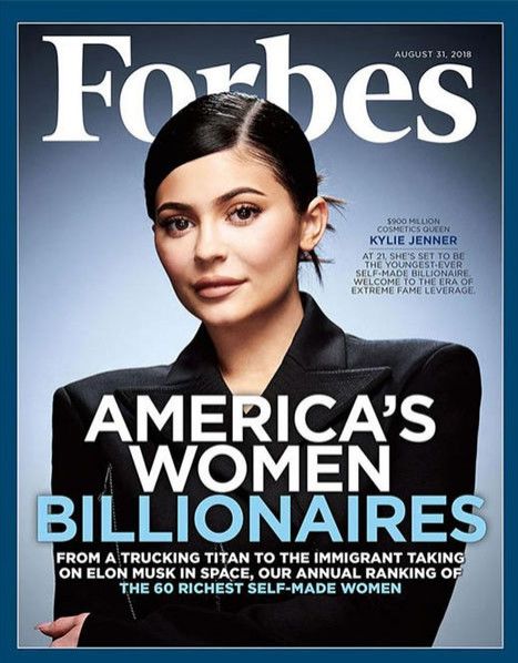 קיילי ג'נר על שער פורבס ב-2018. כיום פורבס מעריך את הונה בכ-700 מיליון דולר