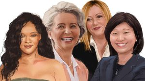 מחויבות לחופש ודמוקרטיה. (משמאל) ריהאנה, אורסולה פון דר ליין, ג'ורג'יה מלוני וג'ני לי | איור: גרייסלין וואן עבור פורבס